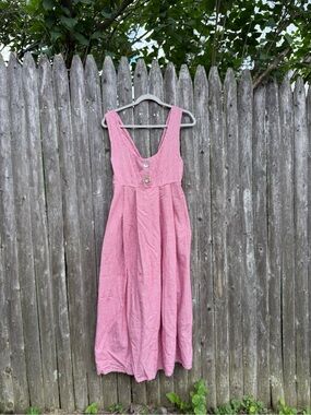 Red Gingham Midi Dress with Button Front